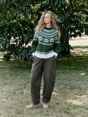 Vert kaki - Mid Rise Utility Barrel Jeans - Image 1 sur 7