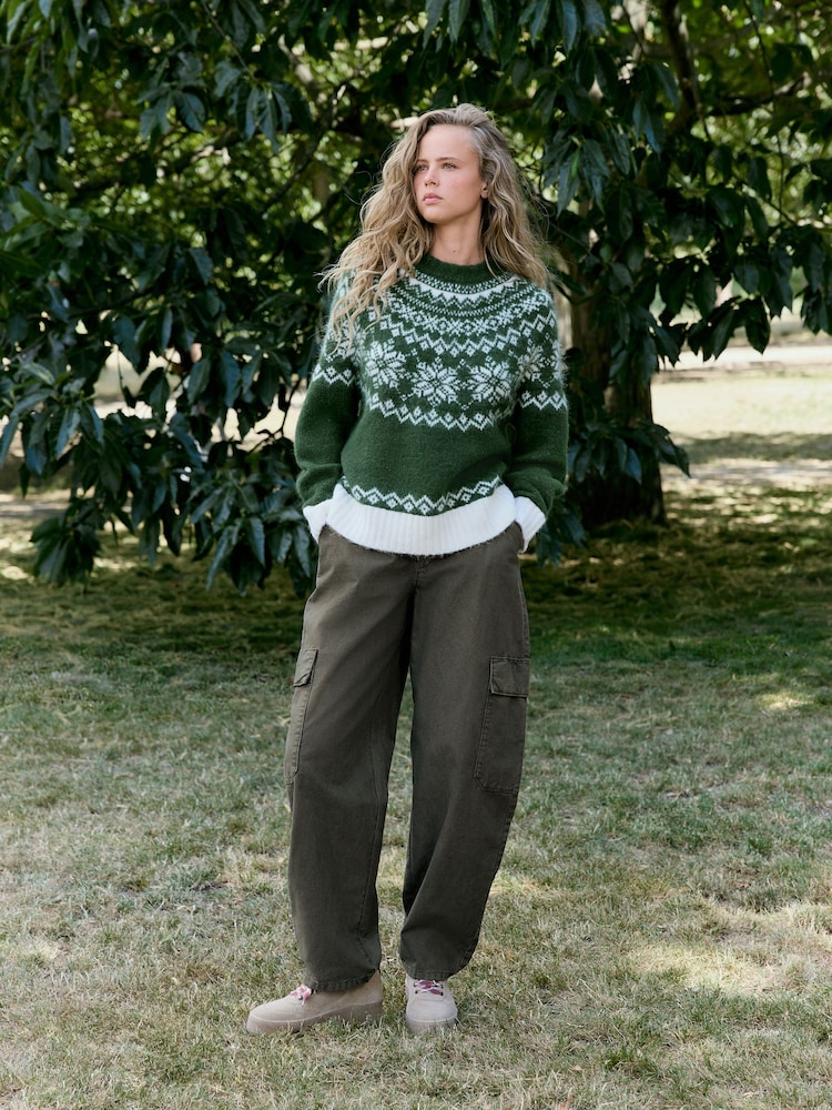 Vert kaki - Mid Rise Utility Barrel Jeans - Image 1 sur 7 Vert kaki - Mid Rise Utility Barrel Jeans - Image 1 sur 7