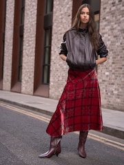 Rojo - N.Premium Velvet Check Midi Skirt - Imagen 1 de 7