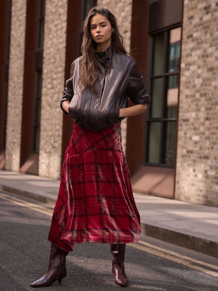 Rojo - N.Premium Velvet Check Midi Skirt - Imagen 2 de 7