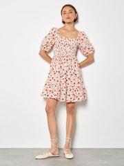 Apricot Cream Floral Cotton Poplin Mini Dress - Image 2 of 5