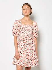 Apricot Cream Floral Cotton Poplin Mini Dress - Image 3 of 5
