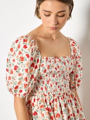 Apricot Cream Floral Cotton Poplin Mini Dress - Image 4 of 5