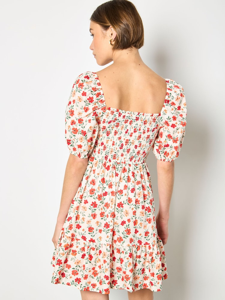 Apricot Cream Floral Cotton Poplin Mini Dress - Image 5 of 5 Apricot Cream Floral Cotton Poplin Mini Dress - Image 5 of 5