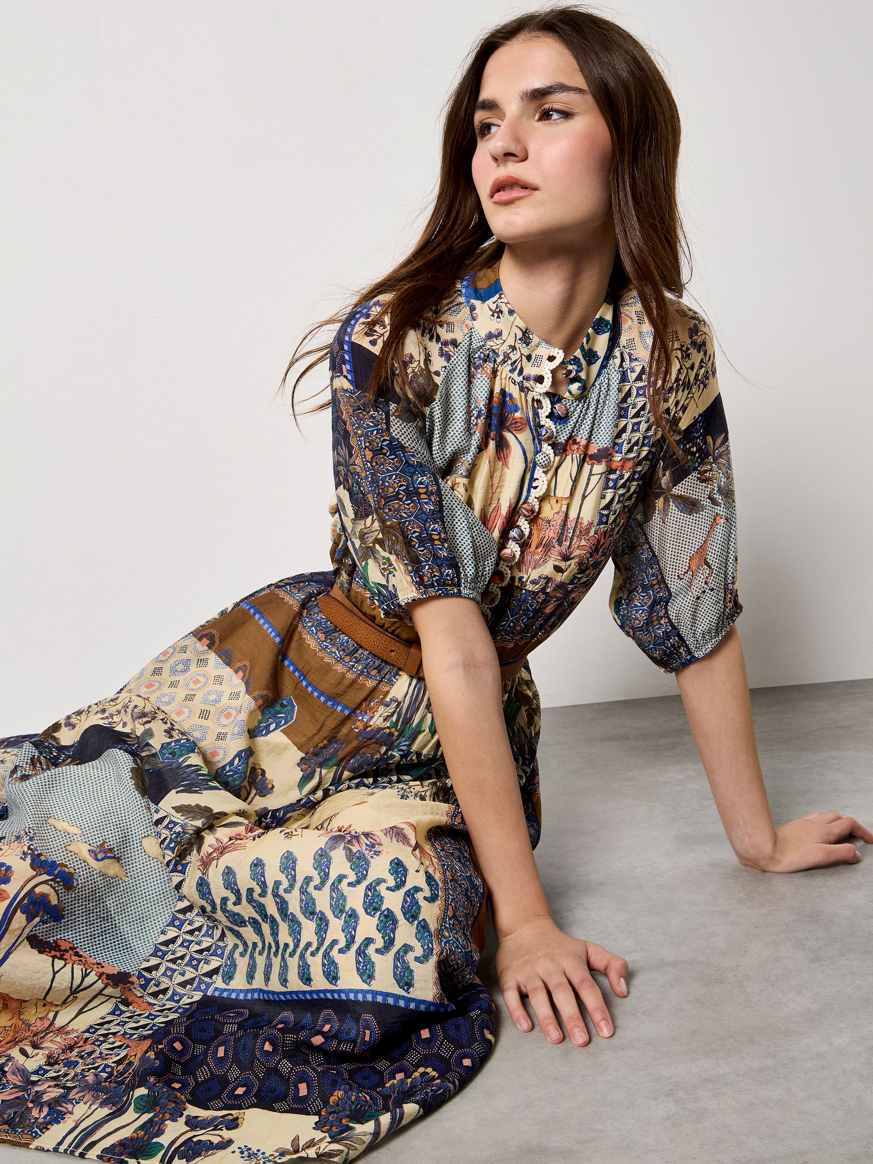 Buy Apricot Blue Patchwork Print Midi Dress from the Next UK