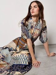 Apricot Patchwork Print Midi Dress - Bild 1 von 5