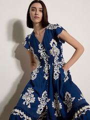 Apricot Blue Folk Floral Midi Dress - Image 1 of 5