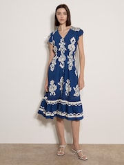 Apricot Blue Folk Floral Midi Dress - Image 2 of 5