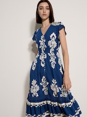 Apricot Blue Folk Floral Midi Dress - Image 3 of 5