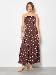 Apricot Brown Polka Dot Bow Back Wide Leg Jumpsuit - Image 1 of 4