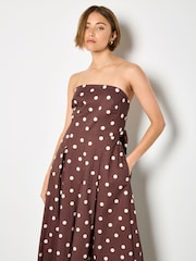 Apricot Brown Polka Dot Bow Back Wide Leg Jumpsuit - Image 3 of 4