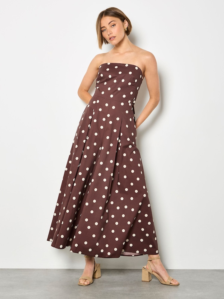 Apricot Brown Polka Dot Bow Back Wide Leg Jumpsuit - Image 4 of 4