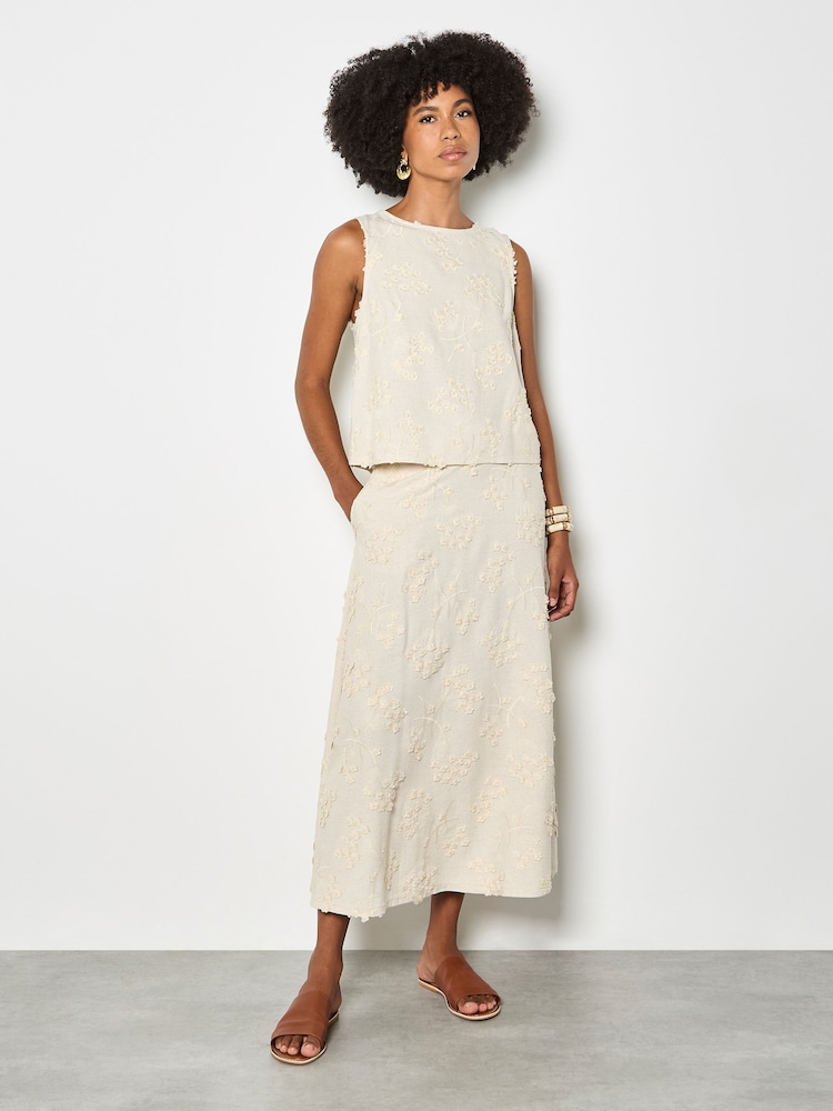 Apricot Embroidered Floral Linen Blend Shell Top - 画像 2 / 4