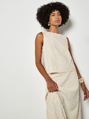 Apricot Embroidered Floral Linen Blend Shell Top - 画像 3 / 4