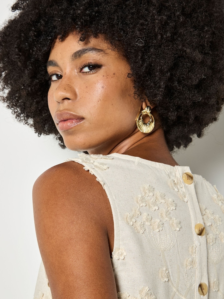 Apricot Embroidered Floral Linen Blend Shell Top - 画像 4 / 4