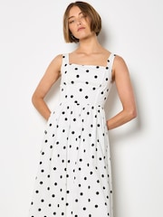 Apricot White Polka Dot Smocked Midi Dress - Image 2 of 5