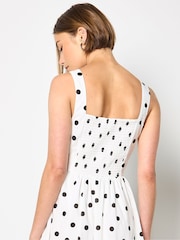 Apricot White Polka Dot Smocked Midi Dress - Image 4 of 5