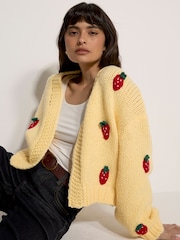 Apricot Yellow Chunky Knit Strawberry Cardigan - Image 1 of 5