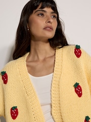 Apricot Yellow Chunky Knit Strawberry Cardigan - Image 4 of 5