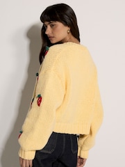 Apricot Yellow Chunky Knit Strawberry Cardigan - Image 5 of 5