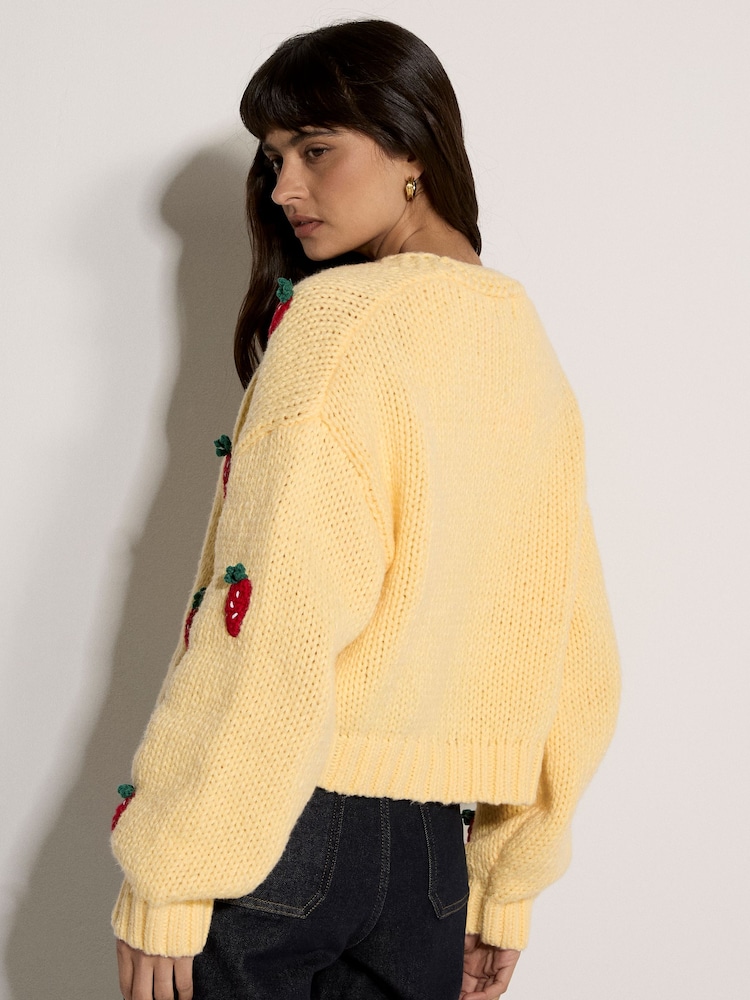 Apricot Yellow Chunky Knit Strawberry Cardigan - Image 5 of 5