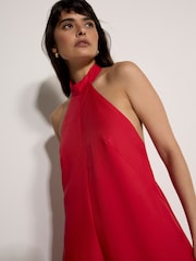 Apricot Red Halter Neck Wide-Leg Jumpsuit - Image 3 of 5