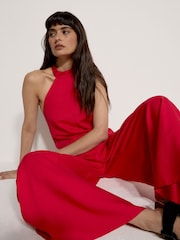 Apricot Red Halter Neck Wide-Leg Jumpsuit - Image 5 of 5