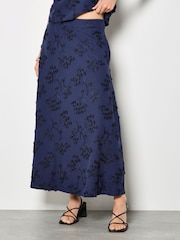 Apricot Blue Embroidered Floral Linen Blend Midaxi Skirt - Image 2 of 4