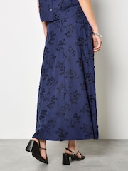 Apricot Blue Embroidered Floral Linen Blend Midaxi Skirt - Image 4 of 4