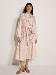 Apricot Pink Vintage Floral Midi Dress - Image 1 of 6