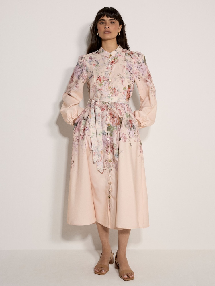 Apricot Pink Vintage Floral Midi Dress - Image 6 of 6 Apricot Pink Vintage Floral Midi Dress - Image 6 of 6