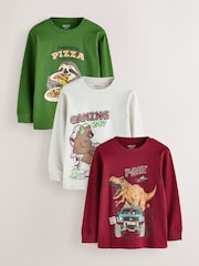 Red/Green/Grey Character Graphic Long Sleeve Relaxed Fit T-Shirts 3 Pack (3-16yrs) - Image 1 of 7