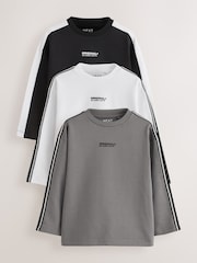 Black/White/Grey Sport Stripe Long Sleeve T-Shirt 3 Pack (3-16yrs) - Image 1 of 7
