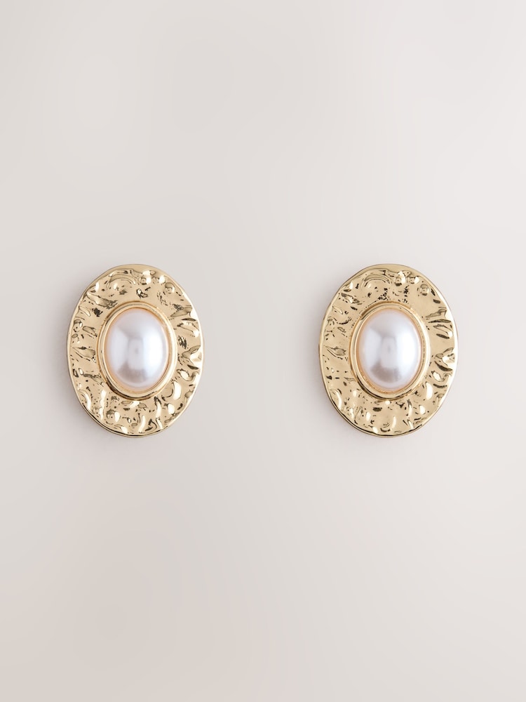 Gold Tone Resin Heritage Oval Stud Earrings - Image 1 of 3