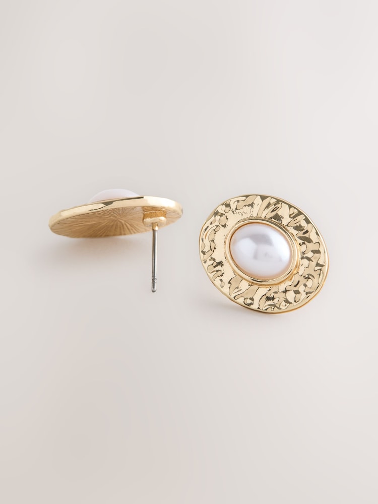 Gold Tone Resin Heritage Oval Stud Earrings - Image 2 of 3