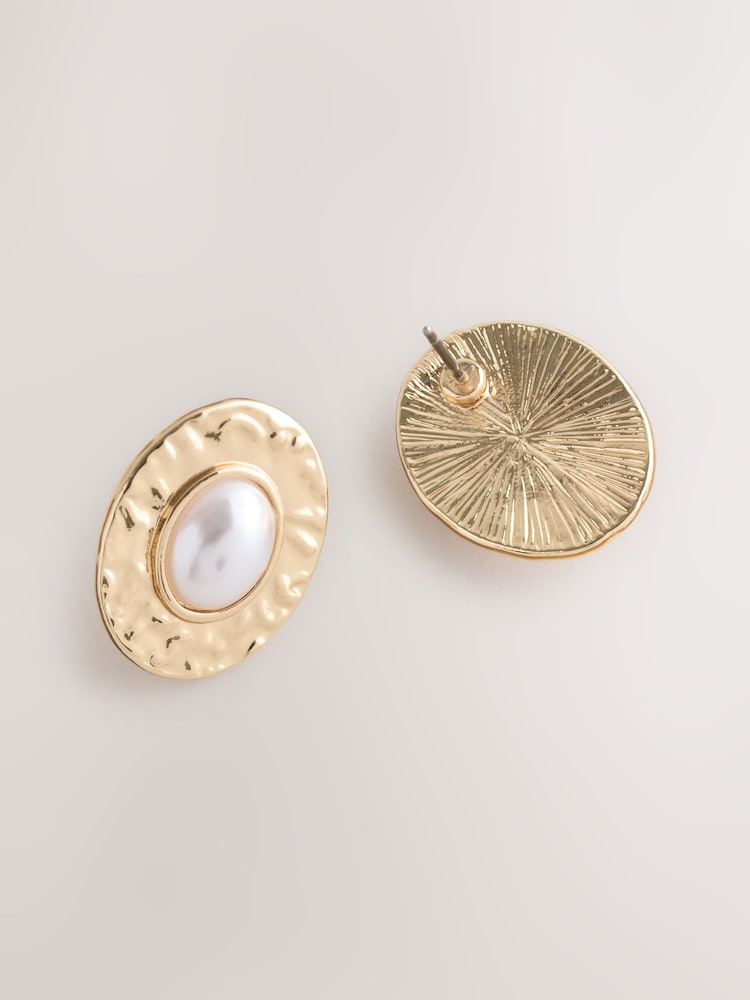 Gold Tone Resin Heritage Oval Stud Earrings - Image 3 of 3