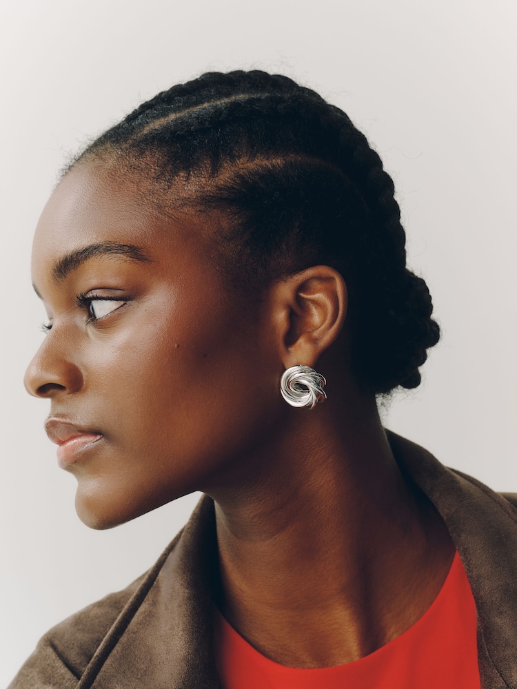 Silver Tone Heritage Twist Statement Stud Earrings - Image 1 of 6