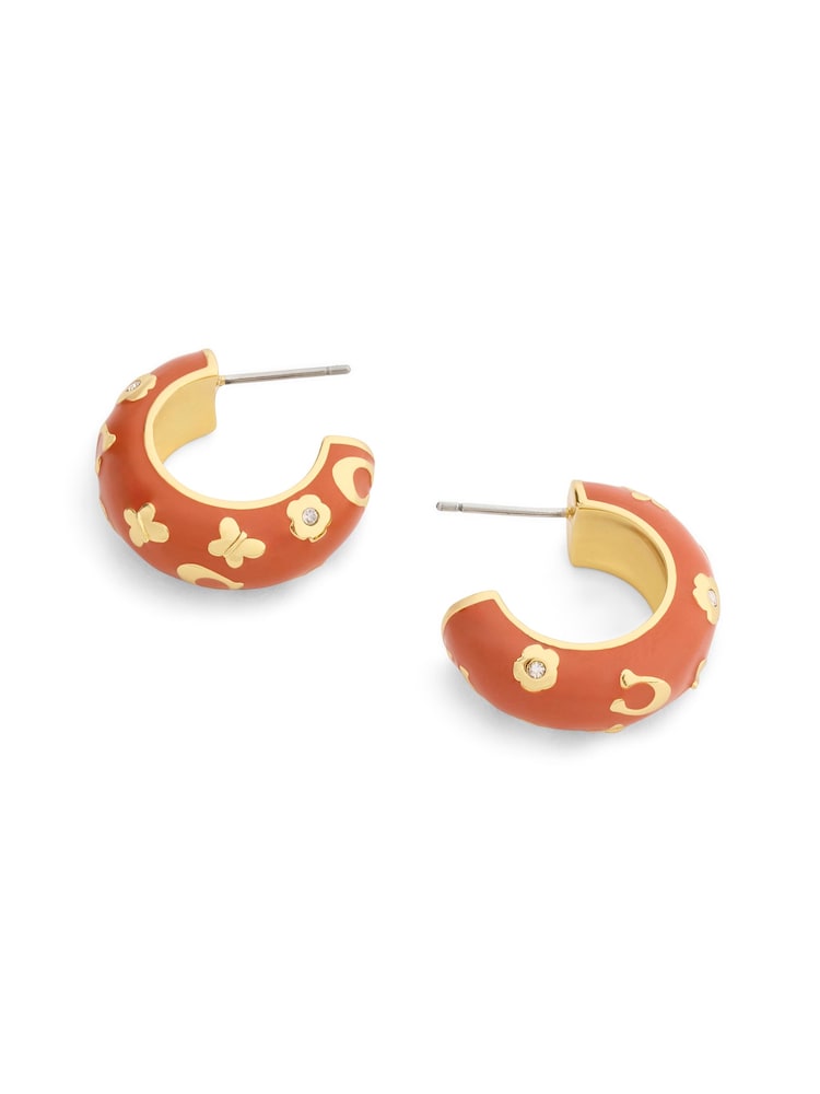 COACH Gold Tone Signature C Floral Chubby Hoop Earrings - Image 2 of 4