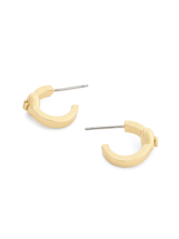 COACH Gold Tone Signature C Heart Huggie Earrings - Image 2 of 4