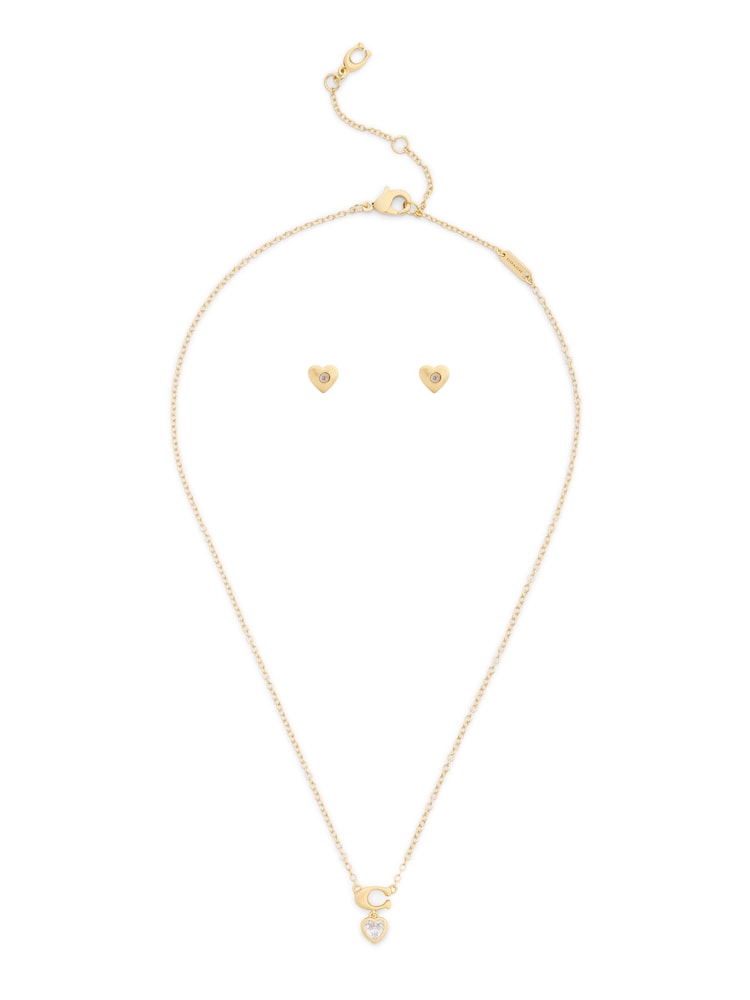 COACH Gold Tone Signature C Heart Boxed Jewellery Set - Image 1 of 6 COACH Gold Tone Signature C Heart Boxed Jewellery Set - Image 1 of 6
