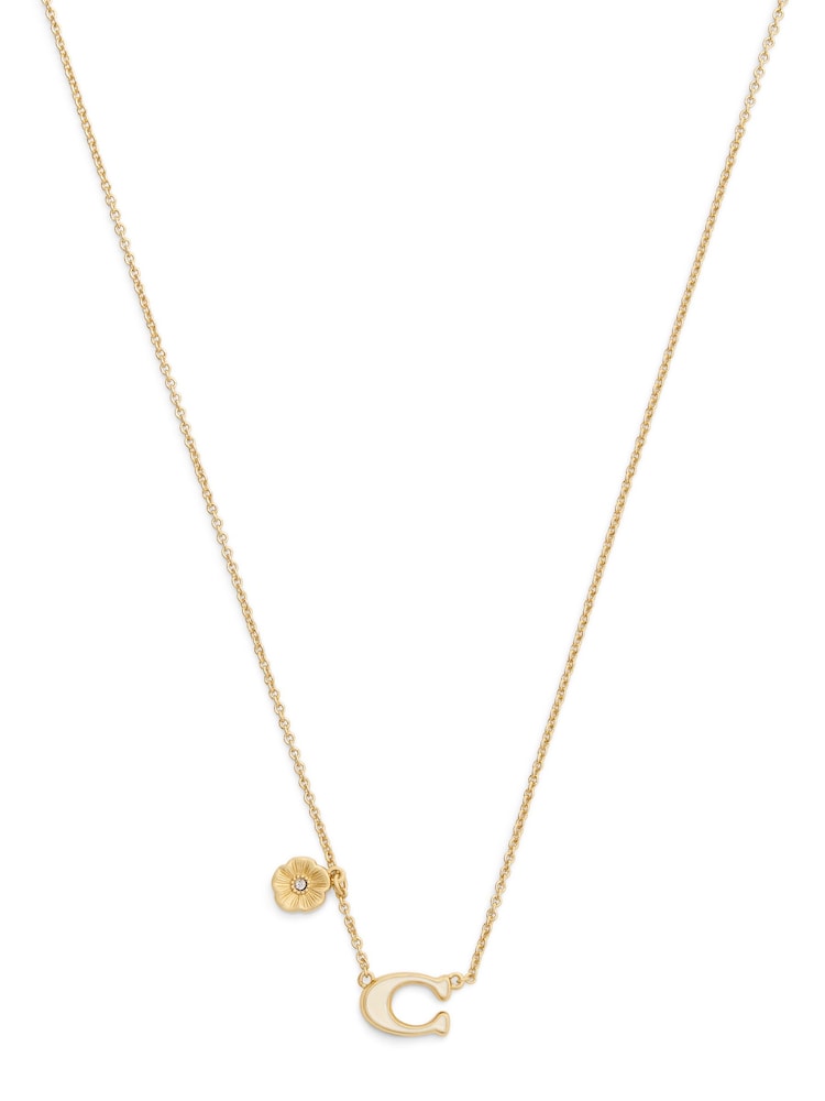 COACH Gold Tone Signature C Tea Rose Necklace - Image 2 of 4