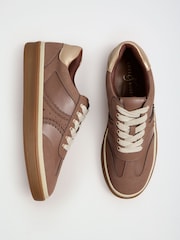 Love & Roses Mocha Brown Standard Fit Faux Leather Comfort Lace Up Trainers - Image 1 of 6