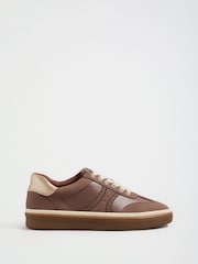 Love & Roses Mocha Brown Standard Fit Faux Leather Comfort Lace Up Trainers - Image 5 of 6