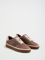 Love & Roses Mocha Brown Standard Fit Faux Leather Comfort Lace Up Trainers - Image 6 of 6