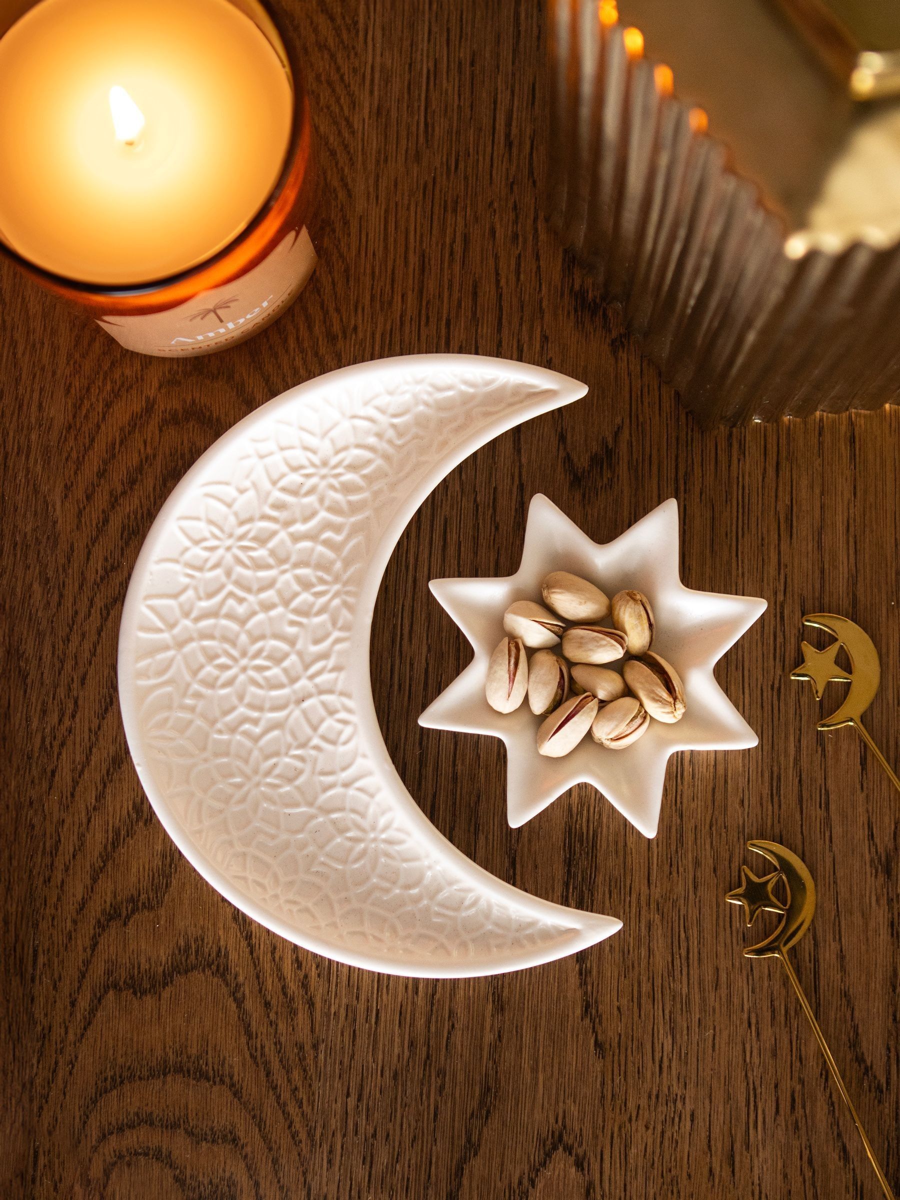 Something Different White Crescent Moon and Star Trinket Dish