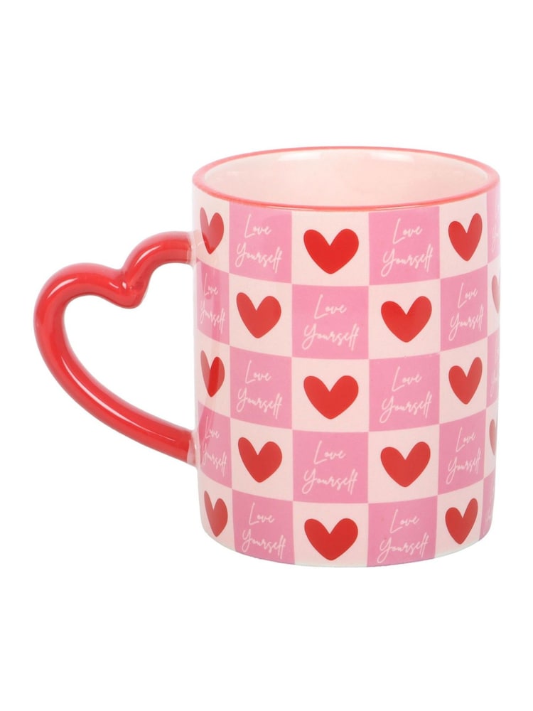 Something Different Pink Love Yourself Checkered Mug with Heart Handle - Image 2 of 4