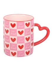 Something Different Pink Love Yourself Checkered Mug with Heart Handle - Image 3 of 4