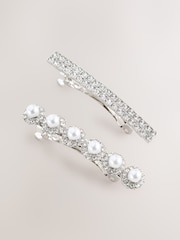 Silver Tone/ Pearl Effect Sparkle Hair Slides 2 Pack - Image 1 of 4