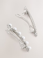 Silver Tone/ Pearl Effect Sparkle Hair Slides 2 Pack - Image 2 of 4