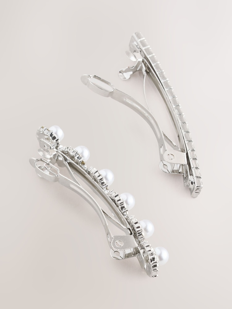 Silver Tone/ Pearl Effect Sparkle Hair Slides 2 Pack - Image 2 of 4 Silver Tone/ Pearl Effect Sparkle Hair Slides 2 Pack - Image 2 of 4